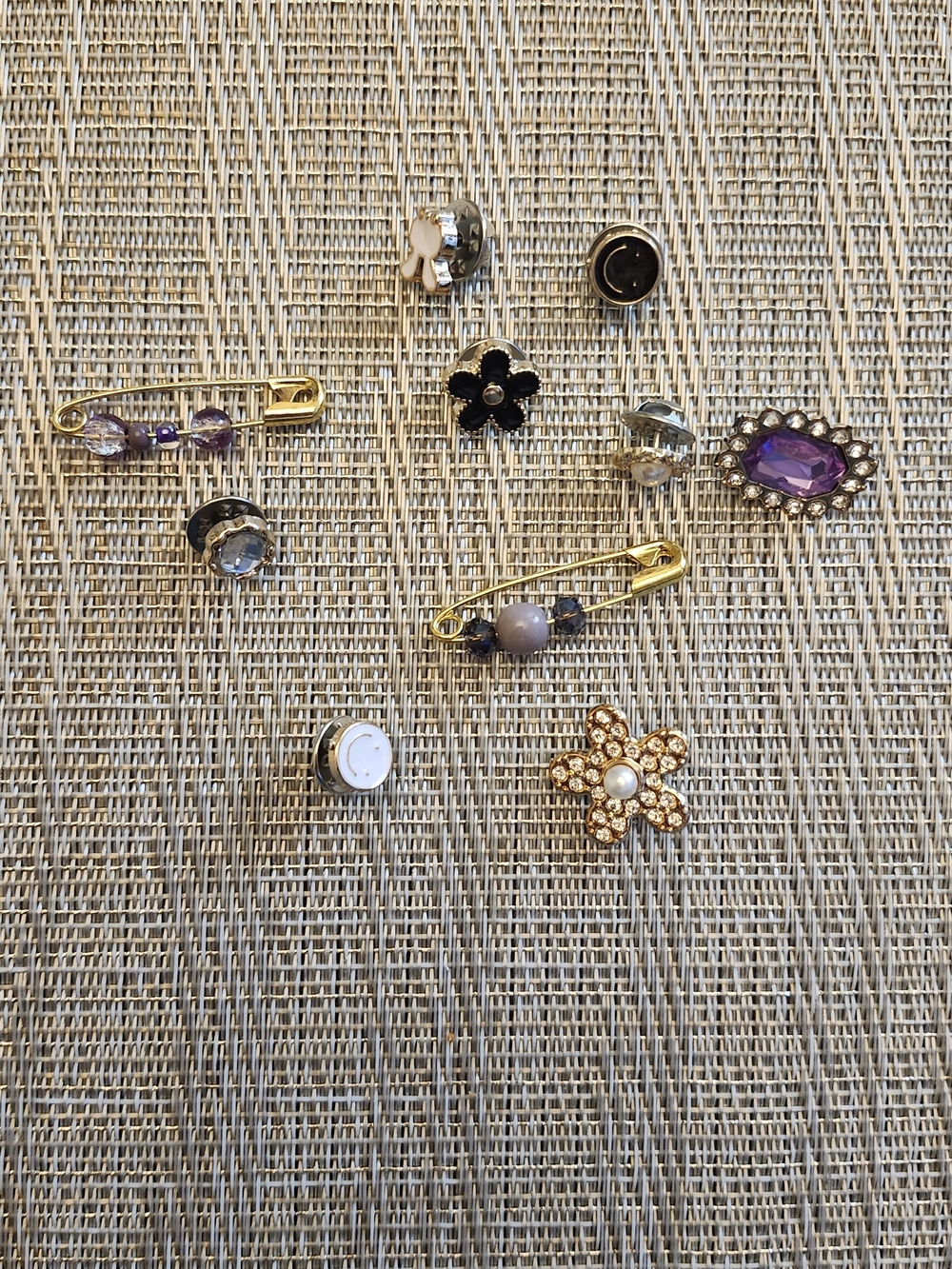 Assorted Women's Flower and Gem Pin Set - Gold and Purple